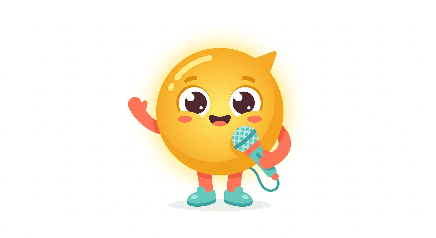 Sparky, the BrightSpeaker mascot, waving with a microphone